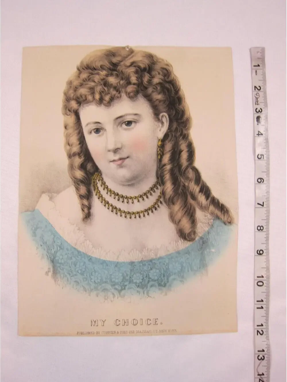 Antique Currier & Ives My Choice Beautiful Girl Hand Colored Lithograph 12 x 9